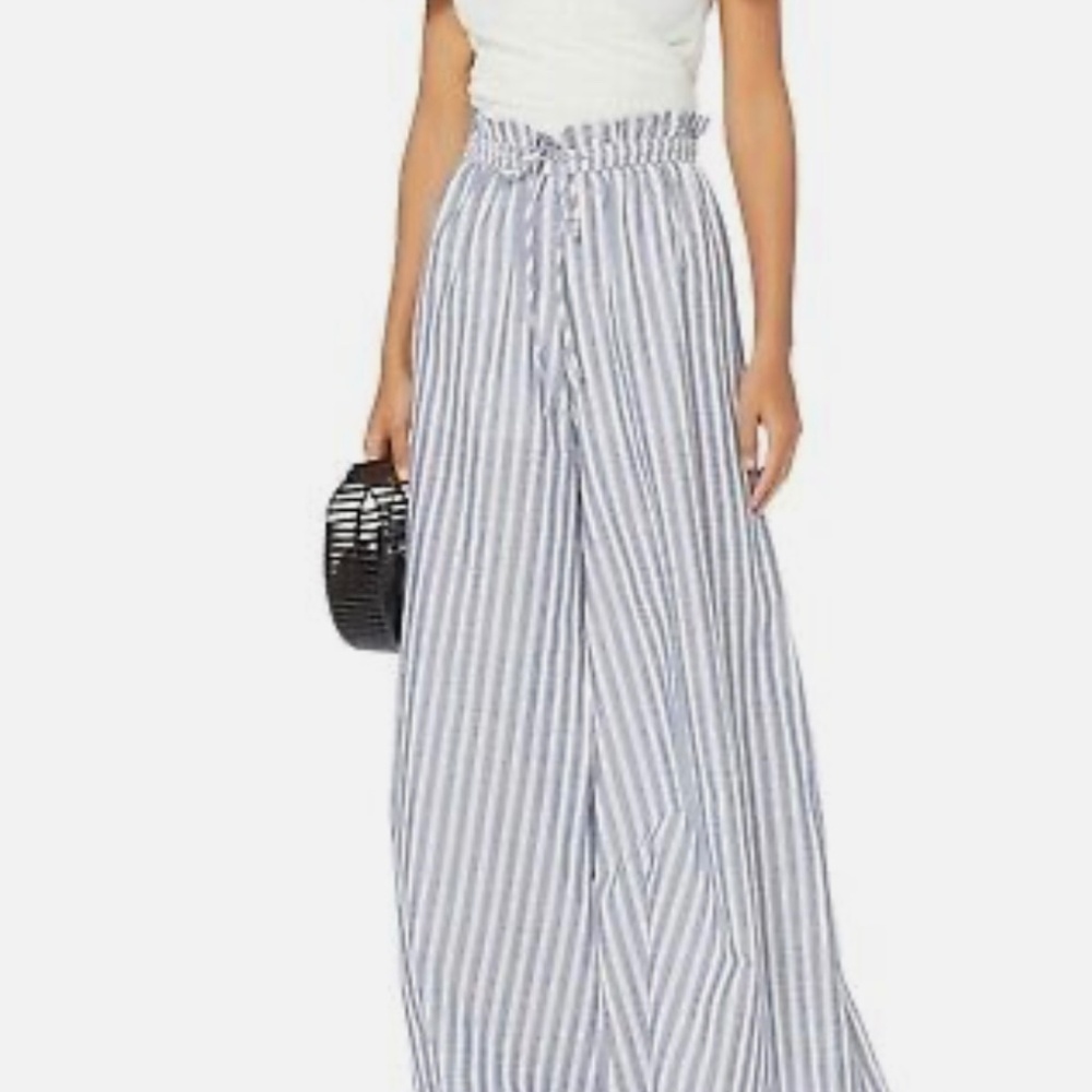 CAROLINE CONSTAS Paper Bag Striped 100% Cotton Wide Leg Pants NWT